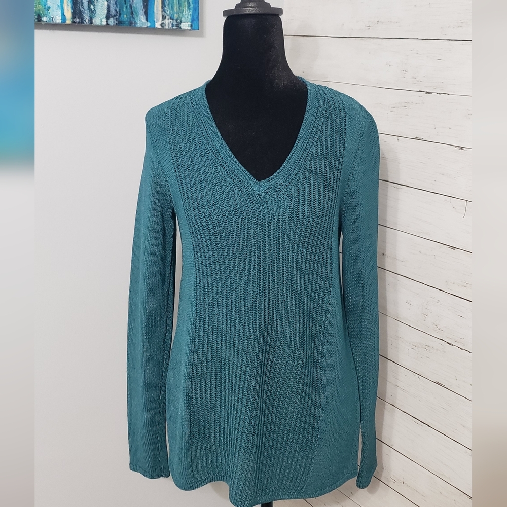 J. McLaughlin Elegant Deep Teal V-Neck Sweater for Women Small Casual/ Work